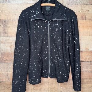 CLARA SUN WOO Black Metallic Silver Speckled Jacket Blazer full zip
